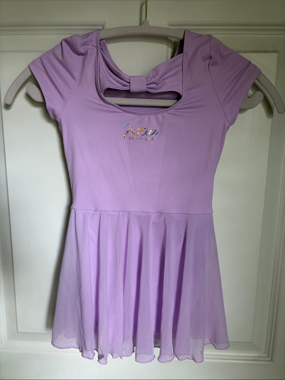 Justice Lavender Short-Sleeve dance Dress with Bow Back